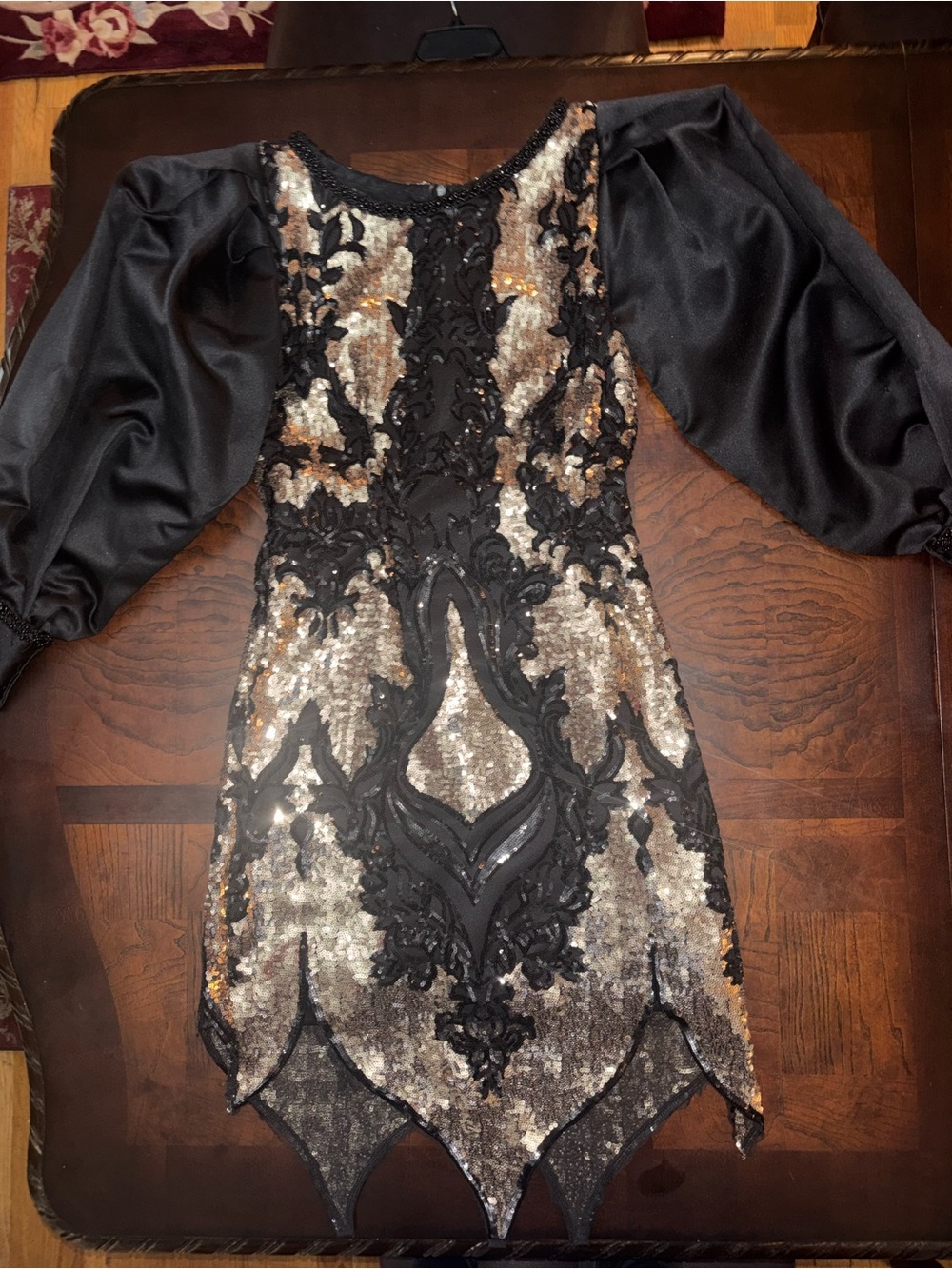 Elegant Black and Gold Sequin Evening Dress